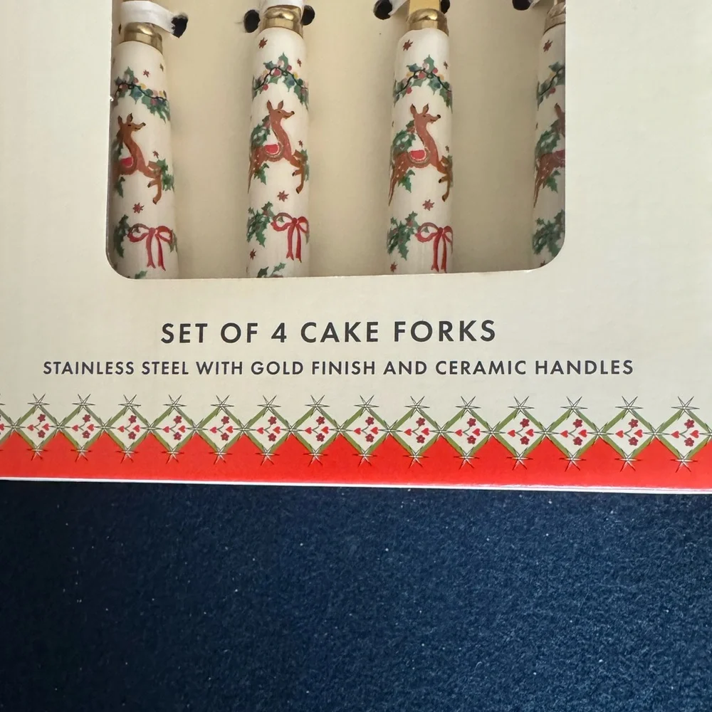 Cath Kidston set of 4 stainless steel/gold finish/ceramic handled holiday forks